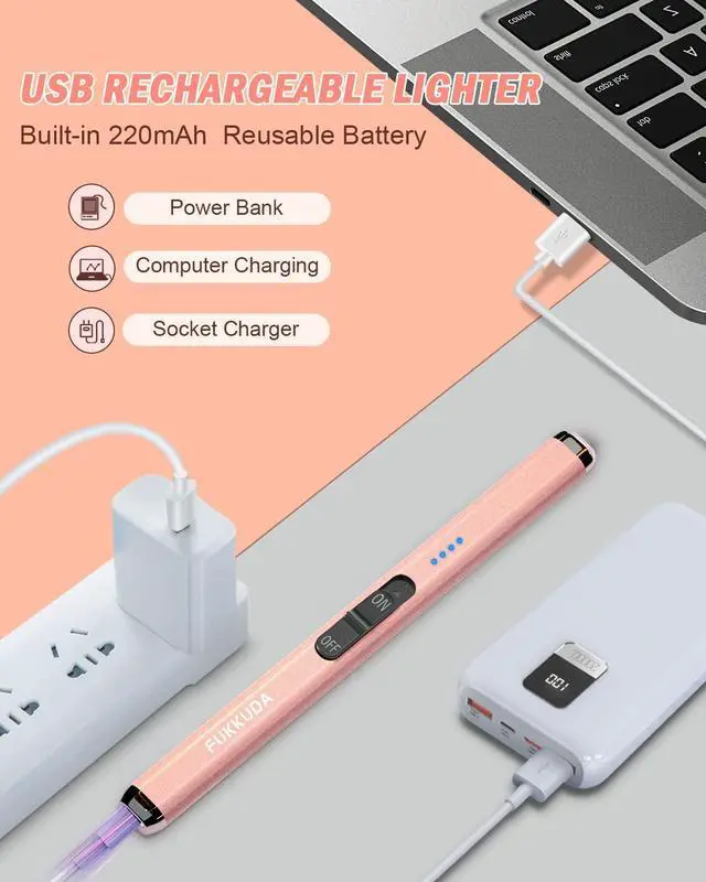 Alt view image 4 of 6 - Dual Arc Electric Candle Lighter Gift Box Rechargeable USB Lighter Gifts for Women Men Plasma Arc Lighters for Candle Gift Choice (Rose Gold)