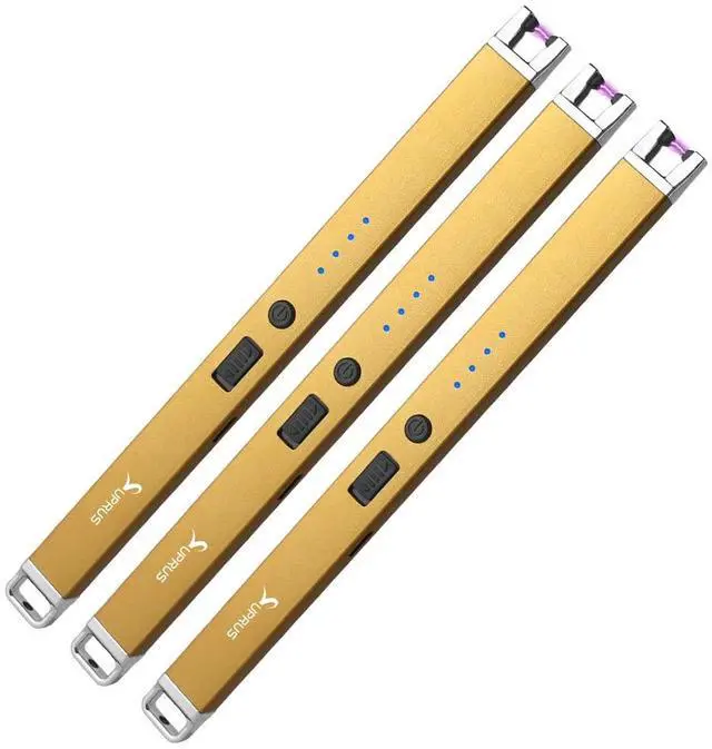Main image of Electric Arc Windproof USB Lighter Flameless Rechargeable Lighter with Safety Lock for Candle (Gold, 3Packs)