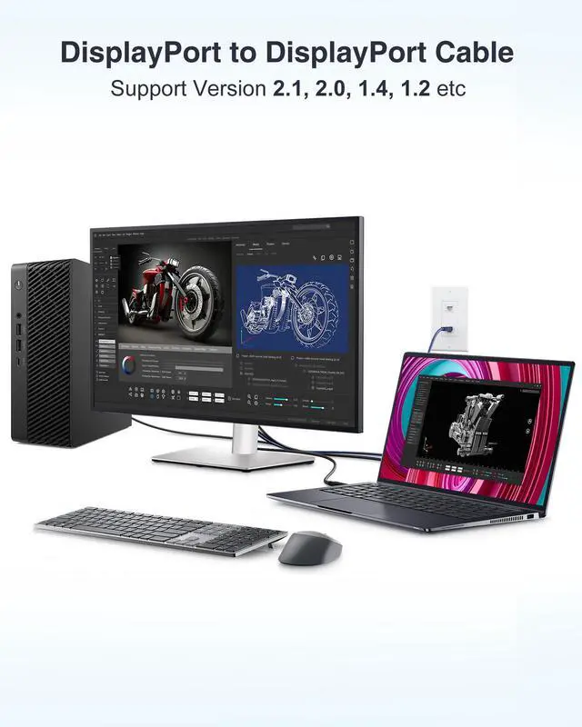 Alt view image 3 of 7 - 10K 8K DisplayPort 2.1 Cable 54Gbps 6.6 FT, Certified DP to DP Cord 4K 240Hz 165Hz 144Hz 120Hz 10K 8K 120Hz Nylon Braided UHBR HDCP2.3 FreeSync G-Sync RTX5090 Gaming Monitor PC Projector