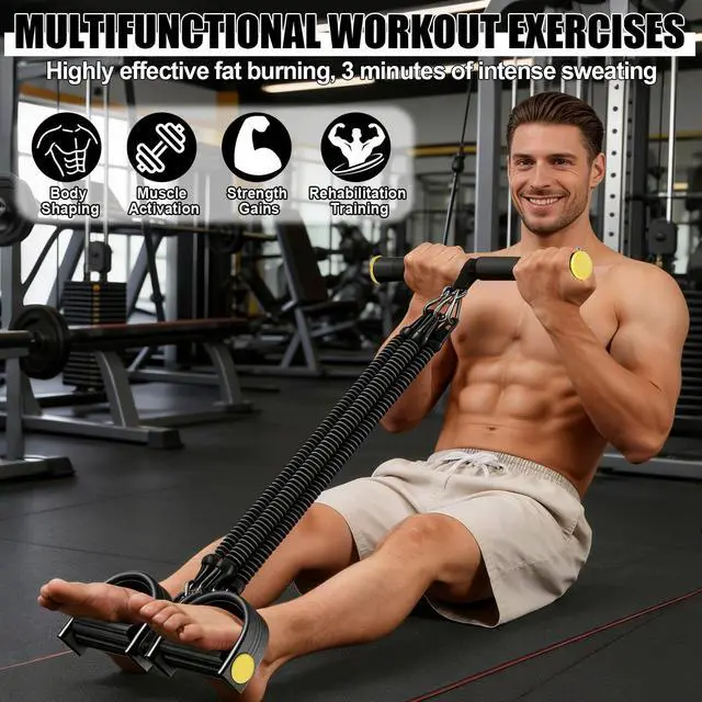 Alt view image 2 of 5 - Pedal Resistance Band,Multifunction Adjustable Sit-up Bodybuilding Abdominal Trainer,Elastic Pull Rope Fitness Equipment for Abdomen,Waist,Leg,Arm,Home Gym Workout,Postpartum Recovery&Body Shaping