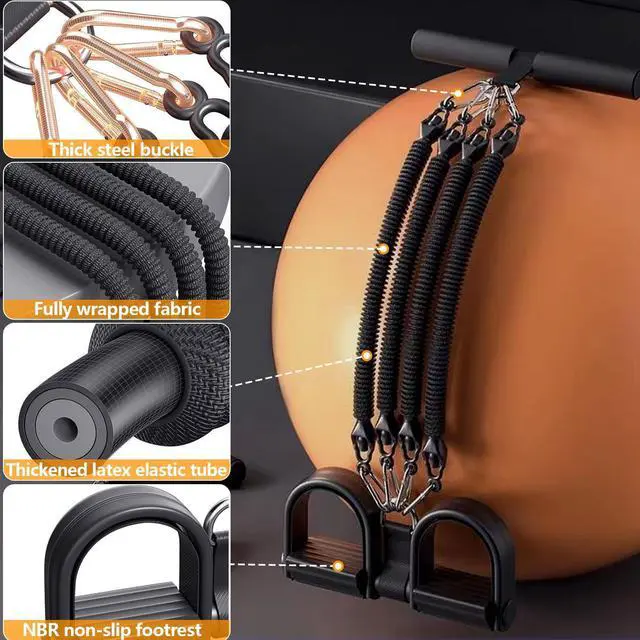 Alt view image 4 of 7 - 2026 Upgrade Foot Pedal Resistance Band, Adjustable 4-Tube Pedal Ankle Puller Resistance Band with Handle, Multifunction Home Gym Equipment, Stirrup Puller for Men Women for Full Body Exercise - Black
