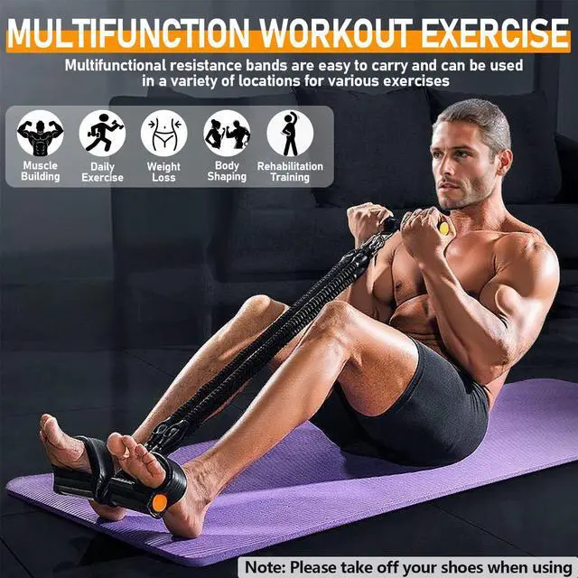 Alt view image 3 of 7 - 2026 Upgrade Foot Pedal Resistance Band, Adjustable 4-Tube Pedal Ankle Puller Resistance Band with Handle, Multifunction Home Gym Equipment, Stirrup Puller for Men Women for Full Body Exercise - Black