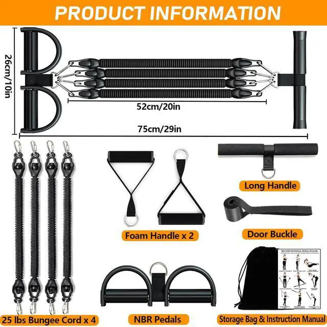 Alt view image 6 of 7 - 2026 Upgrade Foot Pedal Resistance Band, Adjustable 4-Tube Pedal Ankle Puller Resistance Band with Handle, Multifunction Home Gym Equipment, Stirrup Puller for Men Women for Full Body Exercise - Black