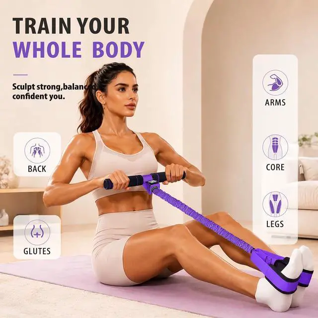 Alt view image 2 of 7 - Multifunctional Durable Pedal Resistance Band with Handle, Upgraded Elastic Exercise Bands for Home Gym, Anti-Snap Sit Up Equipment & Ab Trainer for Core/Arms/Legs/Glutes Workout for Women