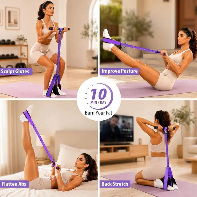 Alt view image 3 of 7 - Multifunctional Durable Pedal Resistance Band with Handle, Upgraded Elastic Exercise Bands for Home Gym, Anti-Snap Sit Up Equipment & Ab Trainer for Core/Arms/Legs/Glutes Workout for Women