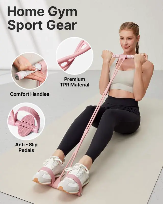 Alt view image 2 of 6 - Pedal Resistance Band, Thick Elastic Tension Rope with Handles, Sit-Up Pull Rope Fitness Equipment for Leg, Arm, Abs, Waist, Home Gym & Yoga Training for Women & Men (Pink, 35 pounds)