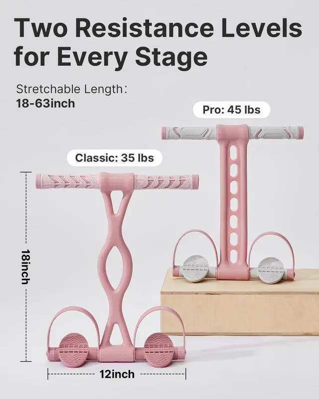Alt view image 5 of 6 - Pedal Resistance Band, Thick Elastic Tension Rope with Handles, Sit-Up Pull Rope Fitness Equipment for Leg, Arm, Abs, Waist, Home Gym & Yoga Training for Women & Men (Pink, 35 pounds)