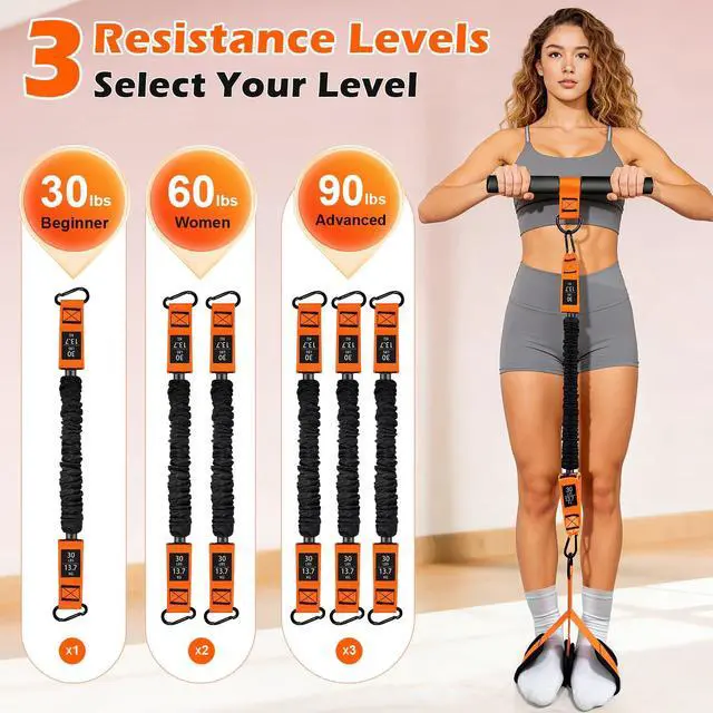 Alt view image 2 of 7 - Upgraded Adjustable Pedal Resistance Band with Handles, 3-Tube 30Lb Multifunction Resistance Band for Women, Sit Up Fitness Equipment for Abdomen, Waist, Arm, Core/Abs, Leg (Orange)