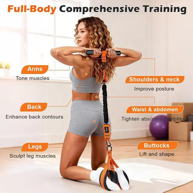Alt view image 3 of 7 - Upgraded Adjustable Pedal Resistance Band with Handles, 3-Tube 30Lb Multifunction Resistance Band for Women, Sit Up Fitness Equipment for Abdomen, Waist, Arm, Core/Abs, Leg (Orange)