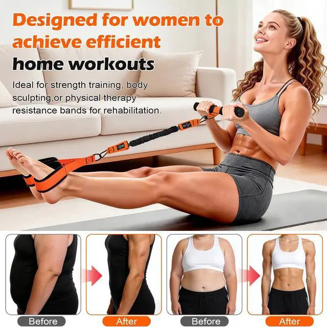 Alt view image 5 of 7 - Upgraded Adjustable Pedal Resistance Band with Handles, 3-Tube 30Lb Multifunction Resistance Band for Women, Sit Up Fitness Equipment for Abdomen, Waist, Arm, Core/Abs, Leg (Orange)