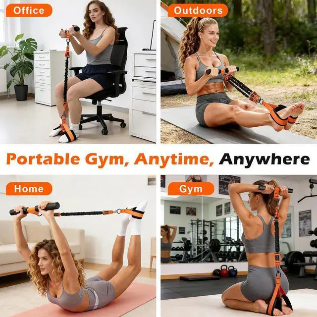 Alt view image 6 of 7 - Upgraded Adjustable Pedal Resistance Band with Handles, 3-Tube 30Lb Multifunction Resistance Band for Women, Sit Up Fitness Equipment for Abdomen, Waist, Arm, Core/Abs, Leg (Orange)