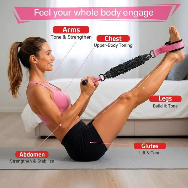 Alt view image 3 of 7 - Pedal Resistance Band with Handles, 3 Adjustable Bands, Each Band Provides up to 30 lbs at Maximum Stretch, Combine 1/2/3 Bands for up to 90 lbs, Full Body Home Workout for Core, Arms and Legs
