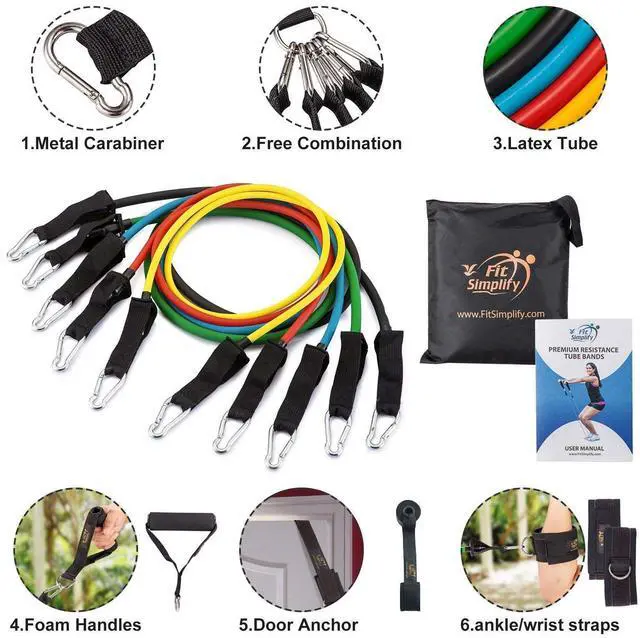 Alt view image 2 of 7 - Resistance Tube Bands 12 Piece Set with Instruction Booklet
