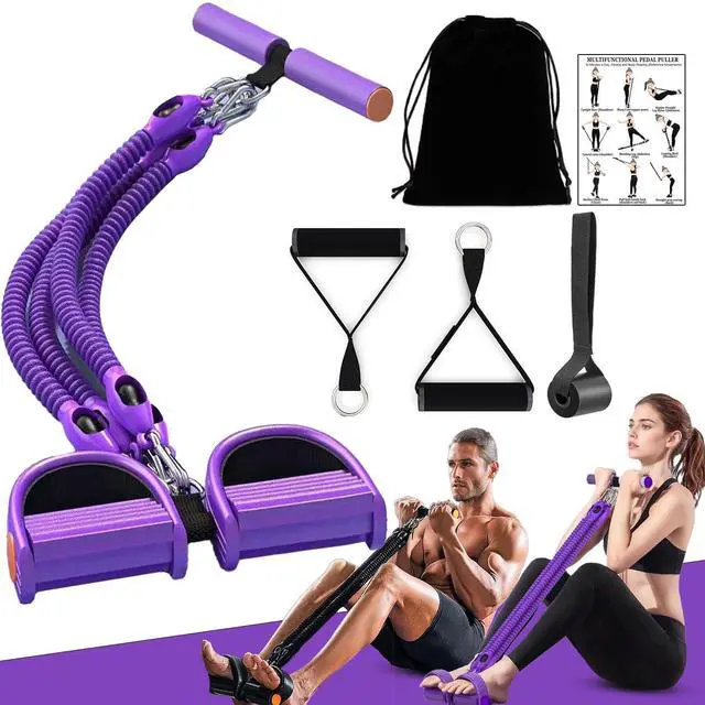 Main image of 2026 Upgrade Foot Pedal Resistance Band, Adjustable 4-Tube Pedal Ankle Puller Resistance Band with Handle, Multifunction Home Gym Equipment, Stirrup Puller for Men Women for Full Body Exercise -Purple