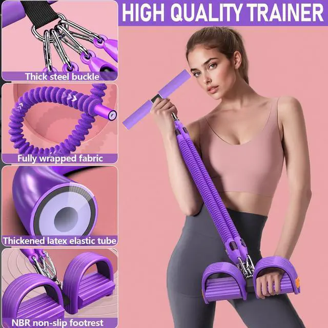 Alt view image 3 of 7 - 2026 Upgrade Foot Pedal Resistance Band, Adjustable 4-Tube Pedal Ankle Puller Resistance Band with Handle, Multifunction Home Gym Equipment, Stirrup Puller for Men Women for Full Body Exercise -Purple