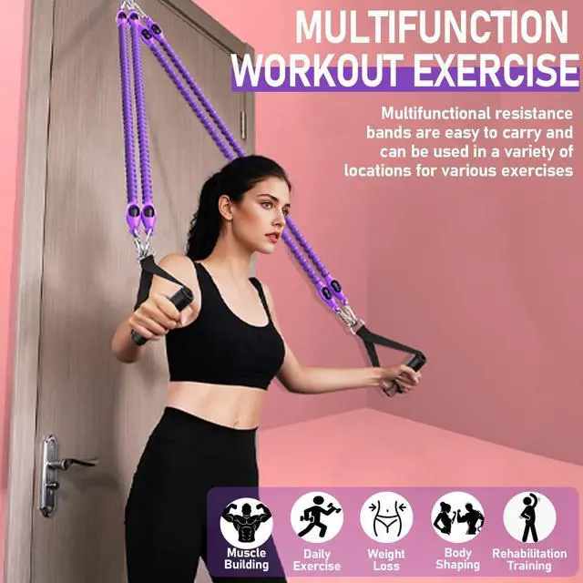 Alt view image 4 of 7 - 2026 Upgrade Foot Pedal Resistance Band, Adjustable 4-Tube Pedal Ankle Puller Resistance Band with Handle, Multifunction Home Gym Equipment, Stirrup Puller for Men Women for Full Body Exercise -Purple