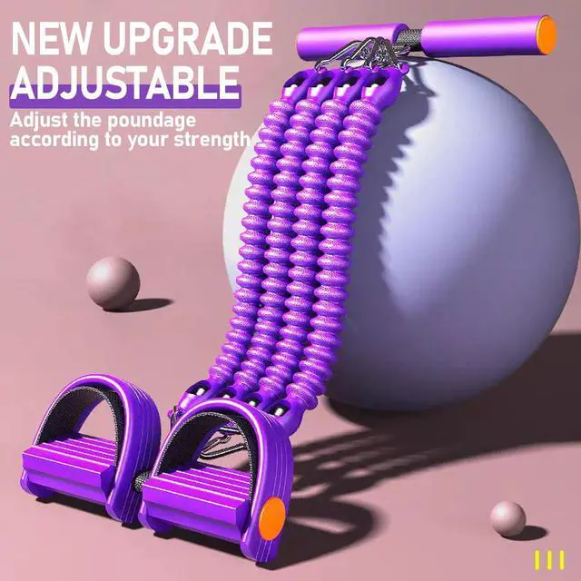 Alt view image 5 of 7 - 2026 Upgrade Foot Pedal Resistance Band, Adjustable 4-Tube Pedal Ankle Puller Resistance Band with Handle, Multifunction Home Gym Equipment, Stirrup Puller for Men Women for Full Body Exercise -Purple