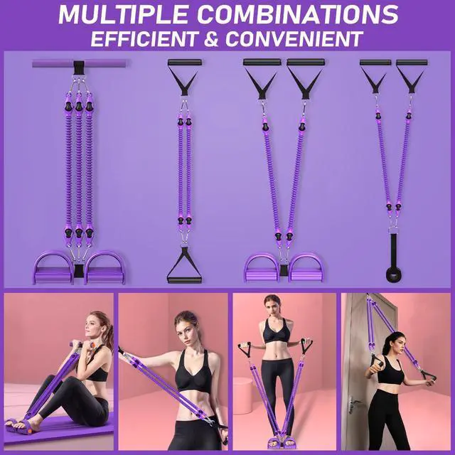 Alt view image 6 of 7 - 2026 Upgrade Foot Pedal Resistance Band, Adjustable 4-Tube Pedal Ankle Puller Resistance Band with Handle, Multifunction Home Gym Equipment, Stirrup Puller for Men Women for Full Body Exercise -Purple