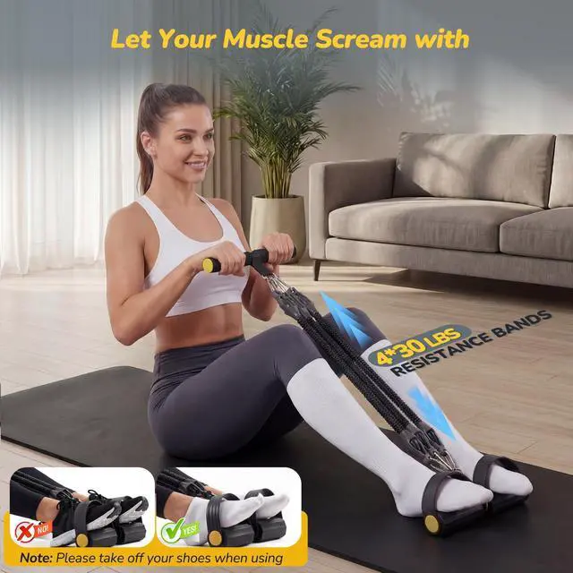 Alt view image 3 of 7 - Upgrade Foot Pedal Resistance Bands with Handles, 4 Tube Adjustable Resistance Bands for Abdomen, Waist, Arm, Core/ABS, Leg Workout - Stirrup Puller for Men Women for Full Body Workout