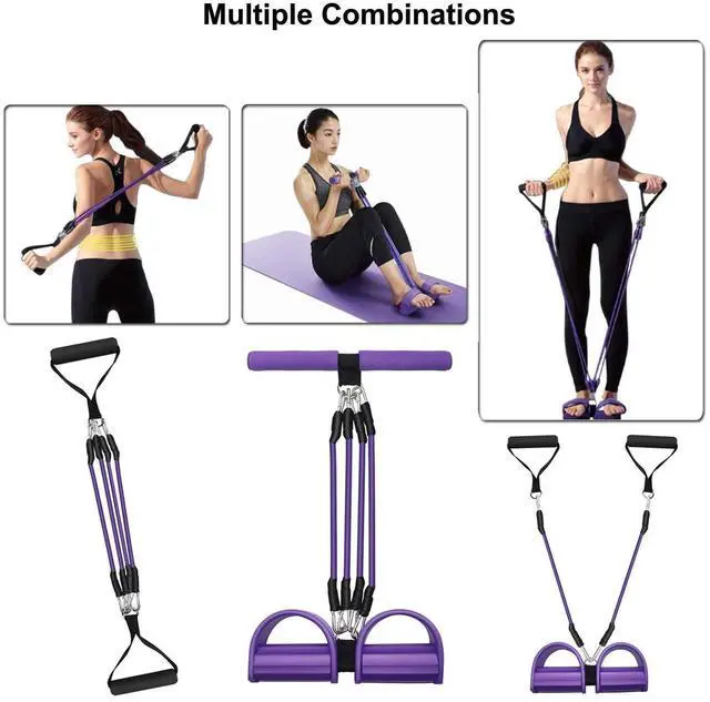 Alt view image 2 of 7 - Upgrade 4-Tube Pedal Ankle Puller Resistance Bands with Two Extra Handles Purple,Pedal Puller Resistance Band with Handle for Home Gym,Yoga & Pilates,Ideal to Tone Arms,Abs,Waist Unisex