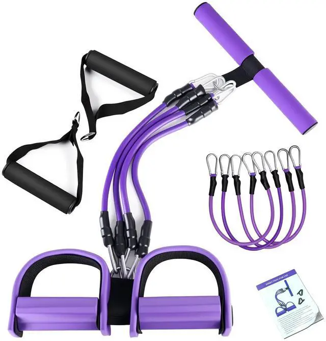 Main image of Upgrade 4-Tube Pedal Ankle Puller Resistance Bands with Two Extra Handles Purple,Pedal Puller Resistance Band with Handle for Home Gym,Yoga & Pilates,Ideal to Tone Arms,Abs,Waist Unisex
