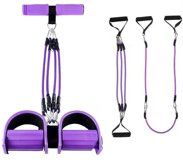 Alt view image 6 of 7 - Upgrade 4-Tube Pedal Ankle Puller Resistance Bands with Two Extra Handles Purple,Pedal Puller Resistance Band with Handle for Home Gym,Yoga & Pilates,Ideal to Tone Arms,Abs,Waist Unisex