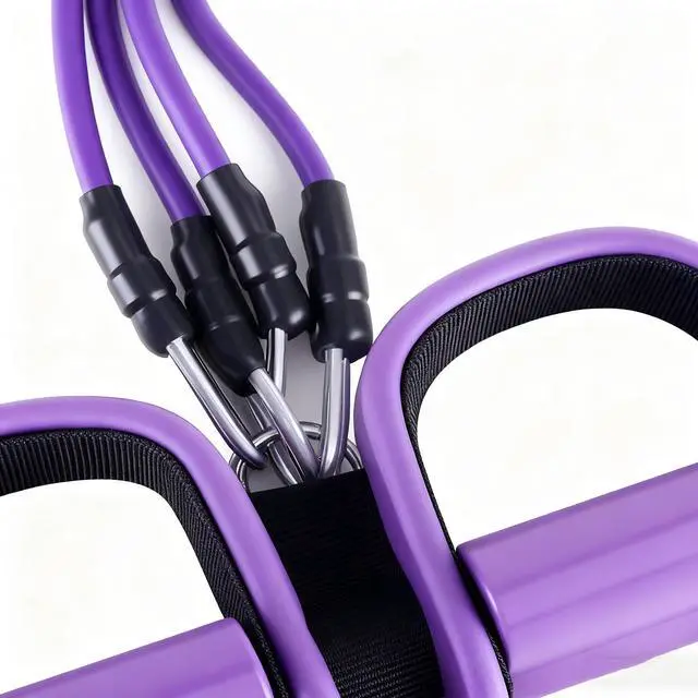 Alt view image 4 of 7 - Upgrade 4-Tube Pedal Ankle Puller Resistance Bands with Two Extra Handles Purple,Pedal Puller Resistance Band with Handle for Home Gym,Yoga & Pilates,Ideal to Tone Arms,Abs,Waist Unisex