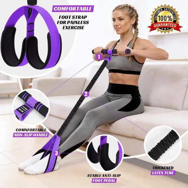Alt view image 2 of 7 - Multifunction Foot Pedal Resistance Band, Portable Leg & Arm Workout Equipment for Full Body Strength, Yoga, Pilates, Physical Therapy & Stretching, Core/ABS Ab Machine for Home Gym