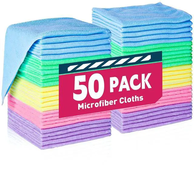 Main image of Microfiber Cleaning Cloths-50 Pack, Microfiber Towels Bulk, Towels for Cars & Home, Cleaning Rags 5 Colors Assorted (12x12 inches)