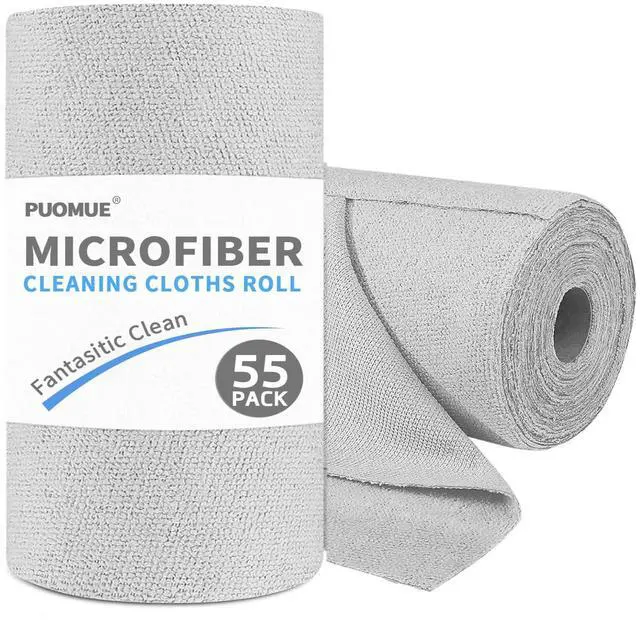 Main image of 55 Pack Microfiber Cleaning Cloth Roll, Tear Away Reusable Paper Towels, 11" X 9", Ultra Absorbent & Lint Free Microfiber Cloth for Cleaning Cars, Kitchen, Window, Home and Shop, Grey