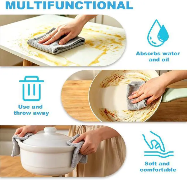 Alt view image 5 of 6 - 55 Pack Microfiber Cleaning Cloth Roll, Tear Away Reusable Paper Towels, 11" X 9", Ultra Absorbent & Lint Free Microfiber Cloth for Cleaning Cars, Kitchen, Window, Home and Shop, Grey
