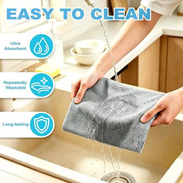 Alt view image 6 of 6 - 55 Pack Microfiber Cleaning Cloth Roll, Tear Away Reusable Paper Towels, 11" X 9", Ultra Absorbent & Lint Free Microfiber Cloth for Cleaning Cars, Kitchen, Window, Home and Shop, Grey