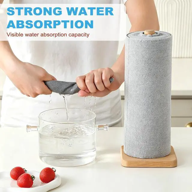 Alt view image 3 of 6 - 55 Pack Microfiber Cleaning Cloth Roll, Tear Away Reusable Paper Towels, 11" X 9", Ultra Absorbent & Lint Free Microfiber Cloth for Cleaning Cars, Kitchen, Window, Home and Shop, Grey