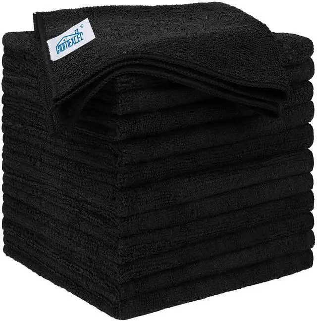 Main image of Black Microfiber Cleaning Cloth 12 Pack, 12.5 x 12.5 inch Microfiber Towels for Cars, Ultra Absorbent Car Washing Cloth, Lint Free Streak Free Cleaning Rags for Car, Kitchen, and Window