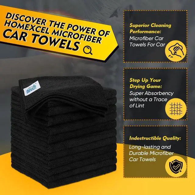 Alt view image 2 of 7 - Black Microfiber Cleaning Cloth 12 Pack, 12.5 x 12.5 inch Microfiber Towels for Cars, Ultra Absorbent Car Washing Cloth, Lint Free Streak Free Cleaning Rags for Car, Kitchen, and Window