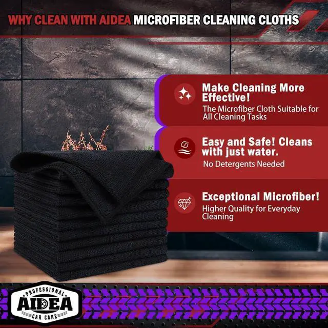 Alt view image 2 of 7 - Microfiber Cleaning Cloth Black 10PK, Microfiber Towels for Cars, Premium Wash Cloths, Dusting Cloth Lint Free Cleaning Rags for SUVs, House, Kitchen, Window, Cleaning Supplies12×12"