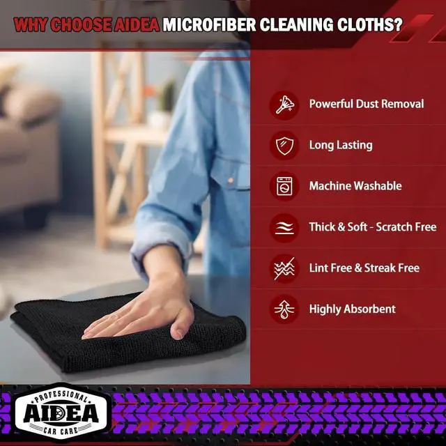 Alt view image 3 of 7 - Microfiber Cleaning Cloth Black 10PK, Microfiber Towels for Cars, Premium Wash Cloths, Dusting Cloth Lint Free Cleaning Rags for SUVs, House, Kitchen, Window, Cleaning Supplies12×12"