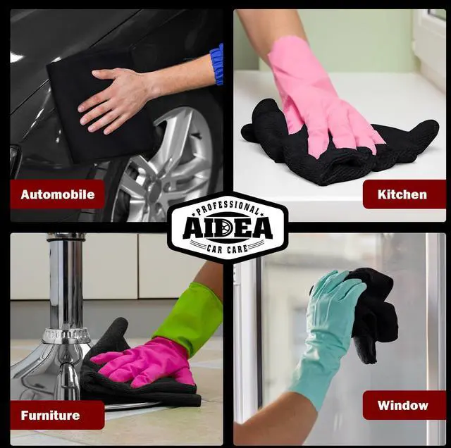 Alt view image 5 of 7 - Microfiber Cleaning Cloth Black 10PK, Microfiber Towels for Cars, Premium Wash Cloths, Dusting Cloth Lint Free Cleaning Rags for SUVs, House, Kitchen, Window, Cleaning Supplies12×12"