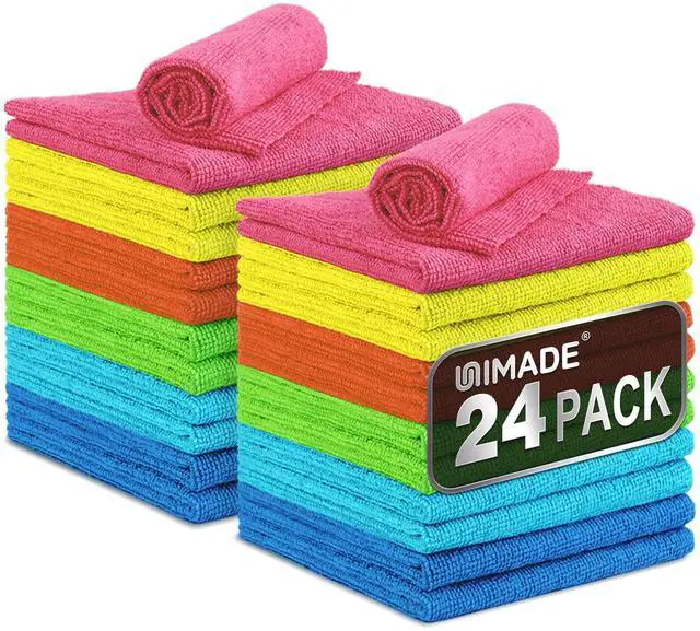 Main image of Microfiber Cleaning Cloth, 24 Pack Reusable Microfiber Towels for Cars Lint Free Cleaning Shop Towel Rags for Home Kitchen Automotive Bar Mechanic Restaurant Garage, 11"x 12", Multicolor