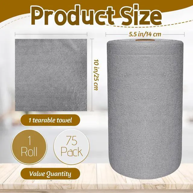 Alt view image 2 of 7 - 75 Pack Microfiber Cleaning Cloth Roll,Reusable Tear Away Towels,Washable Ultra Absorbent Cleaning Rags for House,Car,Glass,Garage,Kitchen or Shop(Grey)