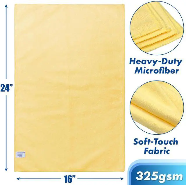 Alt view image 2 of 5 - 9-Pack Microfiber Cleaning Towels, Heavy-Duty & Reusable Cloths for Home, Kitchen, and Car, 16" x 24", 325 GSM