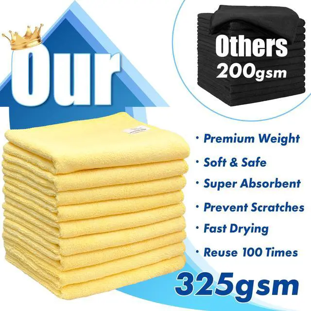 Alt view image 3 of 5 - 9-Pack Microfiber Cleaning Towels, Heavy-Duty & Reusable Cloths for Home, Kitchen, and Car, 16" x 24", 325 GSM