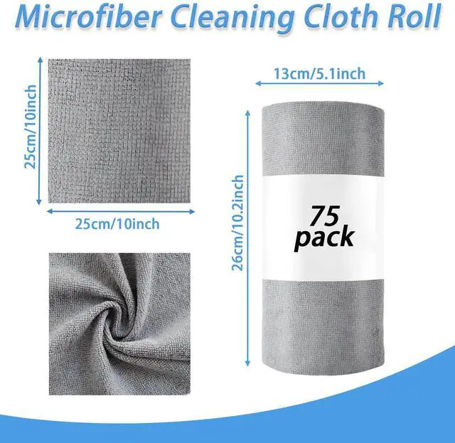 Alt view image 2 of 7 - 75 Pack Microfiber Cleaning Cloth Roll,Reusable Tear Away Microfiber Towels,Washable Ultra Absorbent Rags Drying Dishcloths for Car,Home,Garage or Shop(Grey)