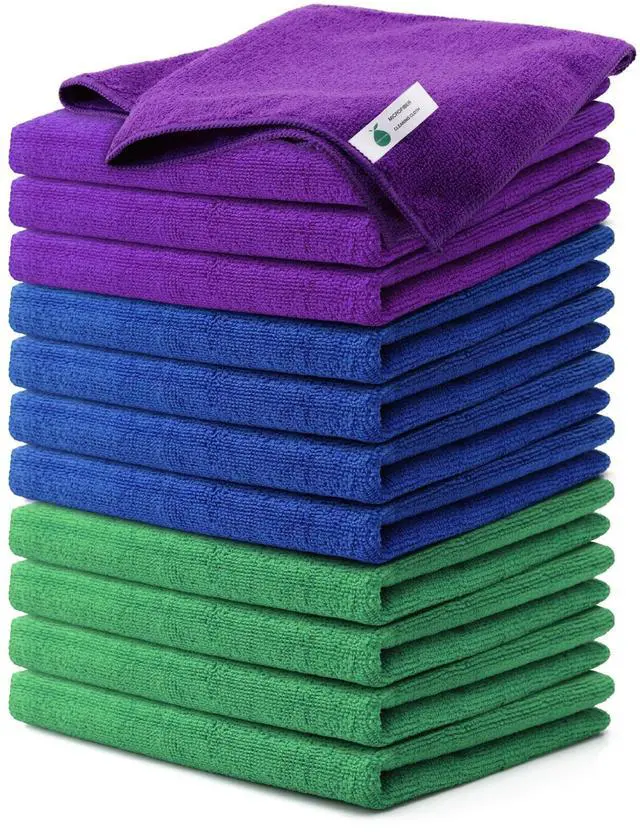 Main image of Microfiber Cleaning Cloths-12 Pack,Microfiber Towels for Cars & Kitchen,Highly Absorbent Cleaning Towel,Lint Free Streak Free Rags for House,Window,Purple,Green,Blue(16"x16")