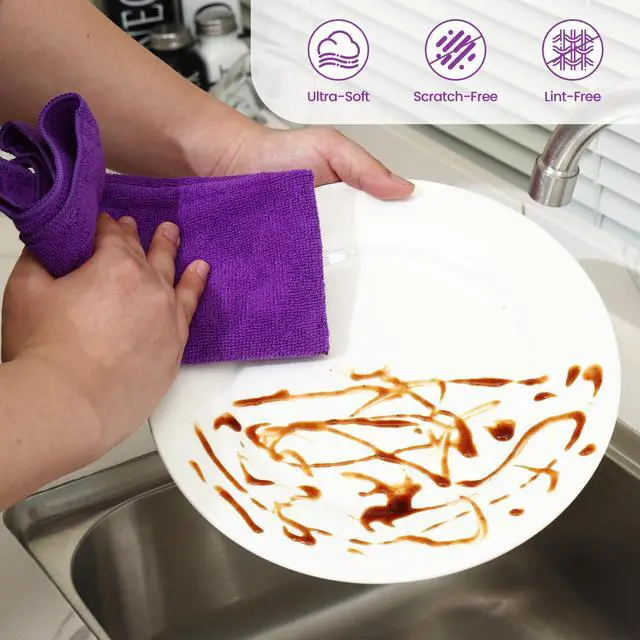 Alt view image 3 of 7 - Microfiber Cleaning Cloths-12 Pack,Microfiber Towels for Cars & Kitchen,Highly Absorbent Cleaning Towel,Lint Free Streak Free Rags for House,Window,Purple,Green,Blue(16"x16")