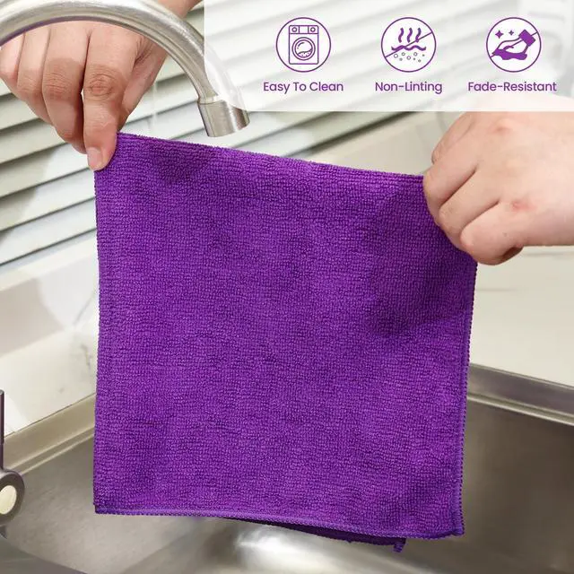 Alt view image 4 of 7 - Microfiber Cleaning Cloths-12 Pack,Microfiber Towels for Cars & Kitchen,Highly Absorbent Cleaning Towel,Lint Free Streak Free Rags for House,Window,Purple,Green,Blue(16"x16")