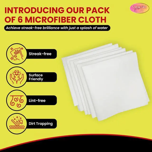 Alt view image 2 of 7 - Microfiber Glass Cleaning Cloths, 6 Pack - 16" x 16" Lint-Free Window & Mirror Cleaning Towels, Streak-Free Reusable Cloths for Glass, Cars & Home - Just Use Water