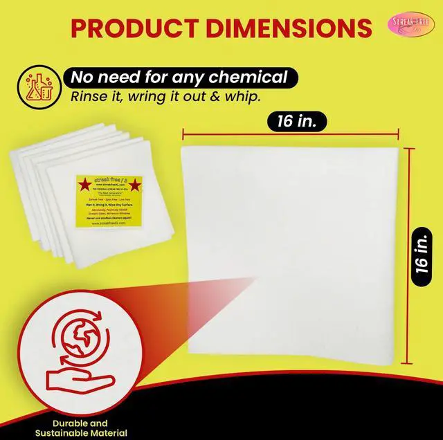 Alt view image 3 of 7 - Microfiber Glass Cleaning Cloths, 6 Pack - 16" x 16" Lint-Free Window & Mirror Cleaning Towels, Streak-Free Reusable Cloths for Glass, Cars & Home - Just Use Water