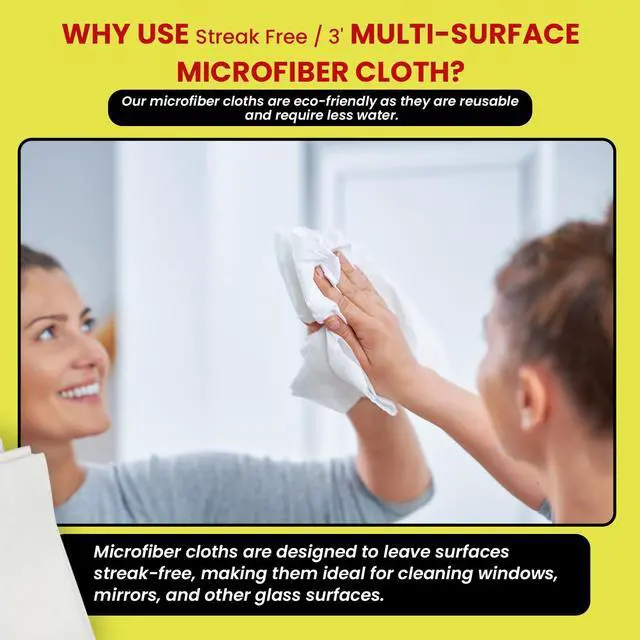 Alt view image 4 of 7 - Microfiber Glass Cleaning Cloths, 6 Pack - 16" x 16" Lint-Free Window & Mirror Cleaning Towels, Streak-Free Reusable Cloths for Glass, Cars & Home - Just Use Water
