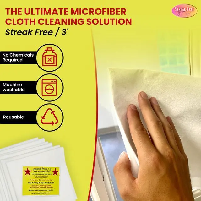 Alt view image 6 of 7 - Microfiber Glass Cleaning Cloths, 6 Pack - 16" x 16" Lint-Free Window & Mirror Cleaning Towels, Streak-Free Reusable Cloths for Glass, Cars & Home - Just Use Water
